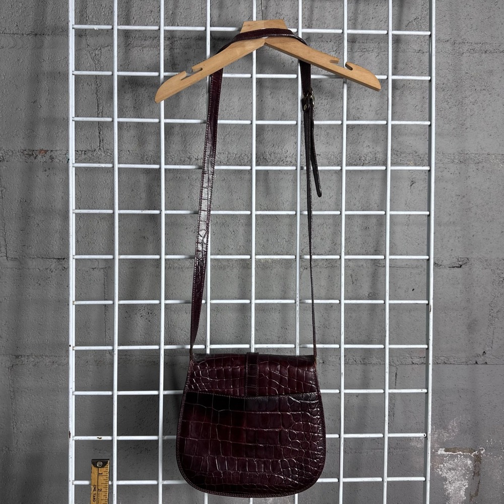 Brooks Brothers Vintage Italy Burgundy Croc Embossed brown Leather Crossbody Bag - Picture 9 of 10